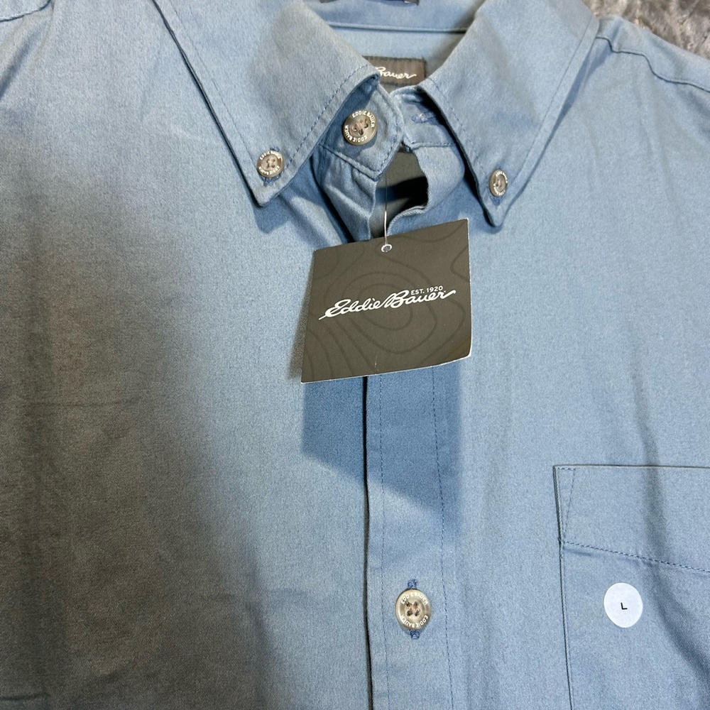 New Men’s Eddie Bauer Shirt Size Large Y2K Outdoors Blue Denim Cowboy Preppy - Picture 2 of 14